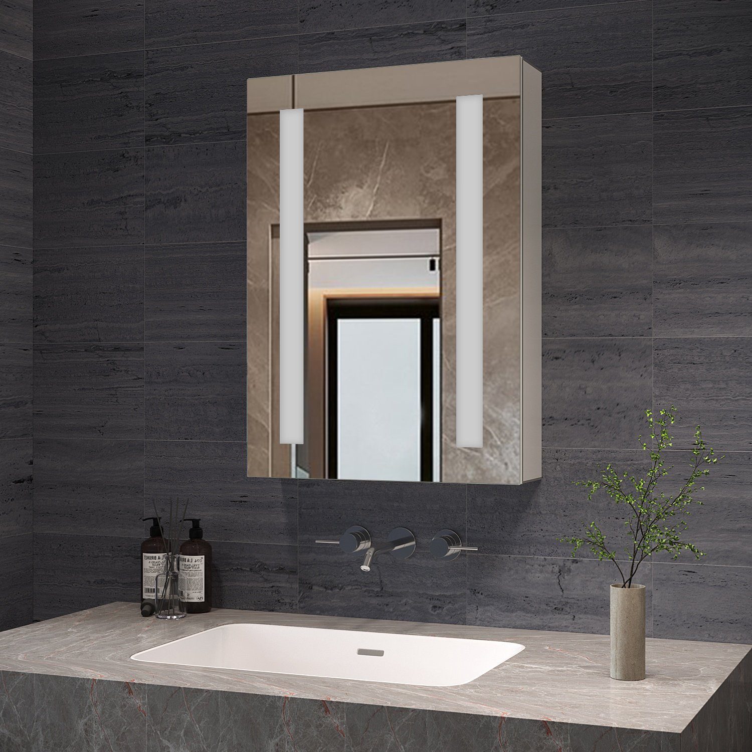 AQUALAVOS Badezimmerspiegelschrank Bad Spiegelschrank mit LED Kaltweiß Bele günstig online kaufen