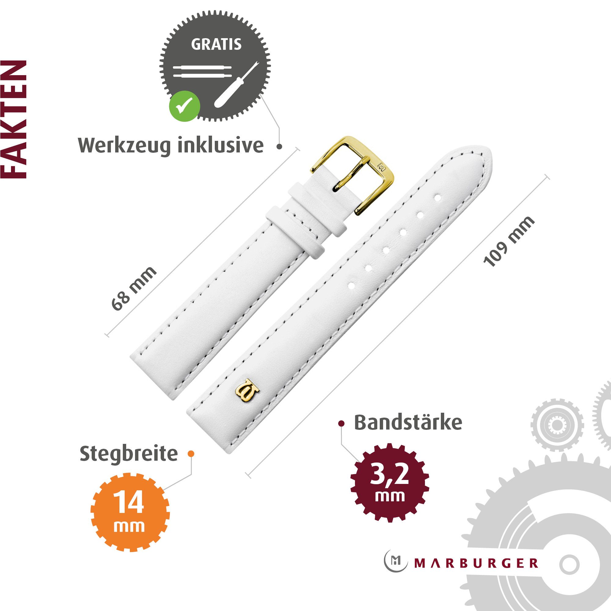MARBURGER Uhrenarmband 14mm Leder
