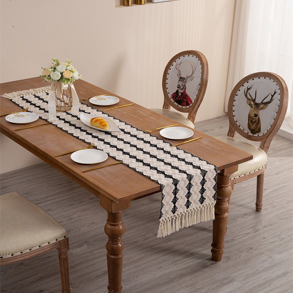 FELIXLEO Tischläufer Tischläufer Baumwollgewebe Modern aus Boho AbwaschbarBeige180x35cm