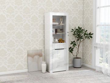 OKWISH Vitrine Aktenschrank (Aktenschrank Standvitrine Aufbewahrungsschrank, mit Regalen Vitrinenschrank Küchenschrank Bücherschrank) für Küche Wohnzimmer Büro Esszimmer Grau