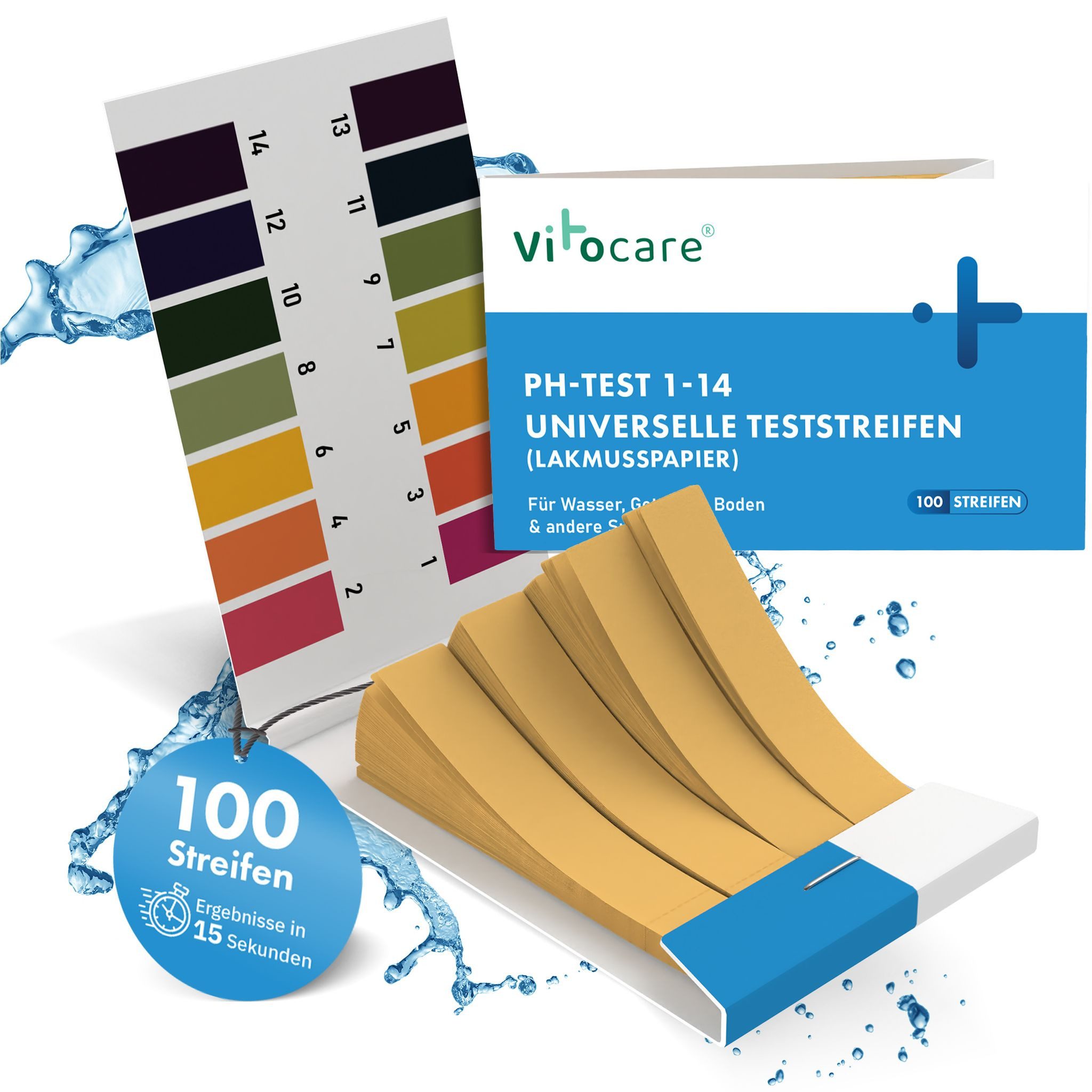 Vitocare Trinkwassertest pH-Lackmus-Teststreifen (100 Stk) – Säure-Basen-Wert präzise messen