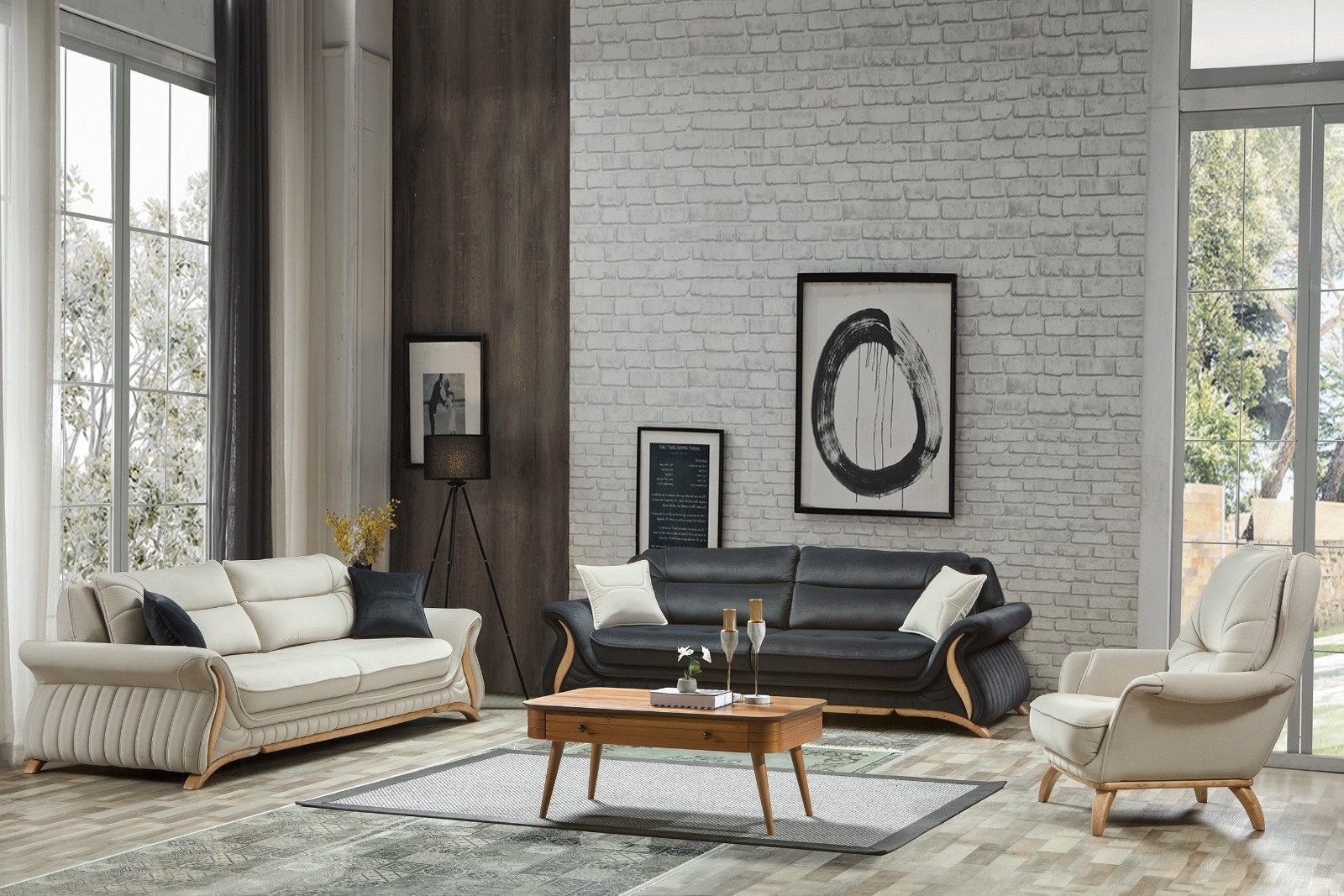 Polsterei Marya Polstergarnitur Damla : 3+3-Sitzer Sofa + 1 Sessel, (Bringen Sie mit dem stilvollen Set DAMLA, bestehend aus einem großzügigen 3+3-Sitzer Sofa und komfortablen Sesseln, Eleganz und Gemütlichkeit in Ihr Wohnzimmer., 3-tlg., Hochwertige Materialien, sorgfältige Verarbeitung und modernes Design), Höchster Sitzkomfort & langlebige Qualität