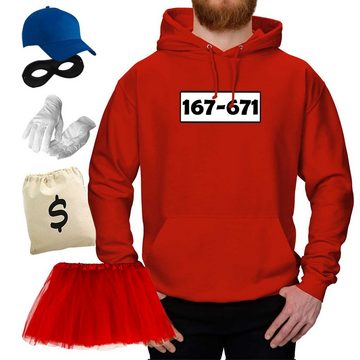 Jimmys Textilfactory Kostüm Hoodie Panzerknacker Deluxe+ Kostüm-Set Tütü Karneval Fasching XS-5XL, Shirt+Cap+Maske