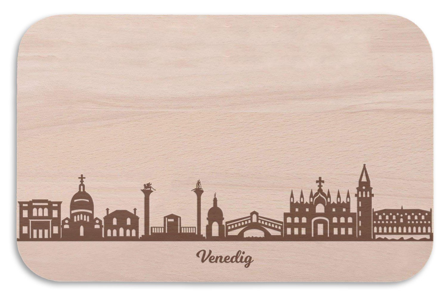 GRAVURZEILE Schneidebrett Frühstücksbrettchen Venedig mit Skyline Gravur - Brotzeitbrett & Geschenk für Venedig Stadtverliebte & Fans - ideal auch als Souvenir, Holz, (Kein Set)
