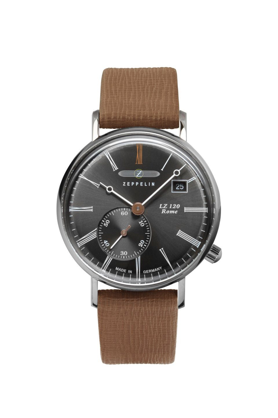 ZEPPELIN Quarzuhr LZ 120 Rome 7135-2, Armbanduhr, Damen, dezentrale Sekunde, Lederarmband, Made in Germany