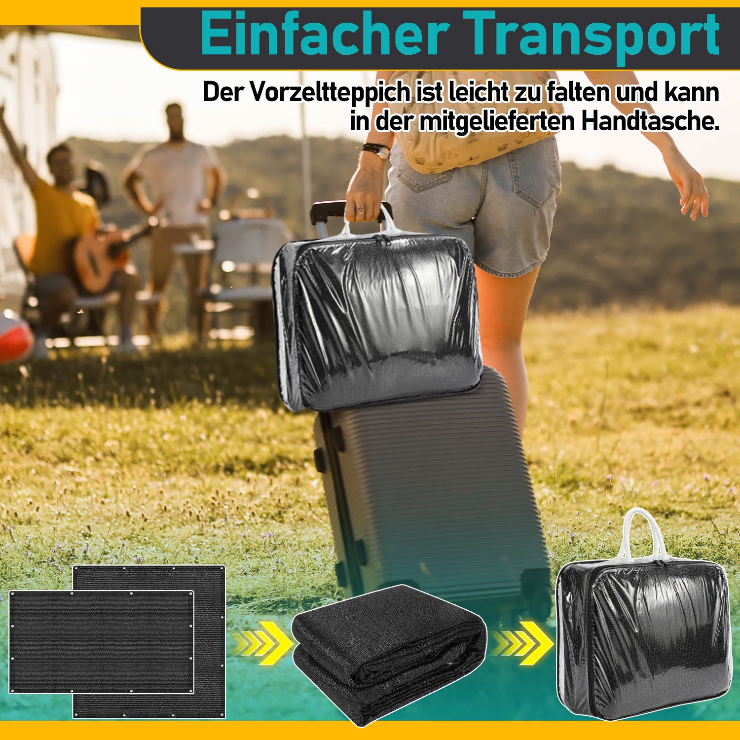 Clanmacy Zeltteppiche 200x200cm Vorzeltteppich Camping Teppich Schwarz – Bild 5 von 5