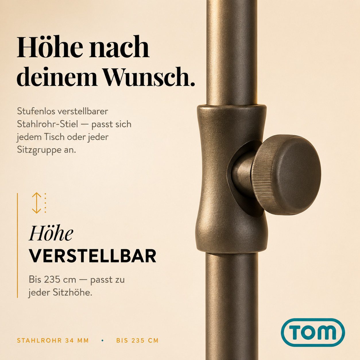 TOM Sonnenschirm 125x200 cm inklusive Kühltasche und Tragetasche, abknickbar, UV-Schutz: 50+, 180 g/m² Polyester – Bild 4 von 5