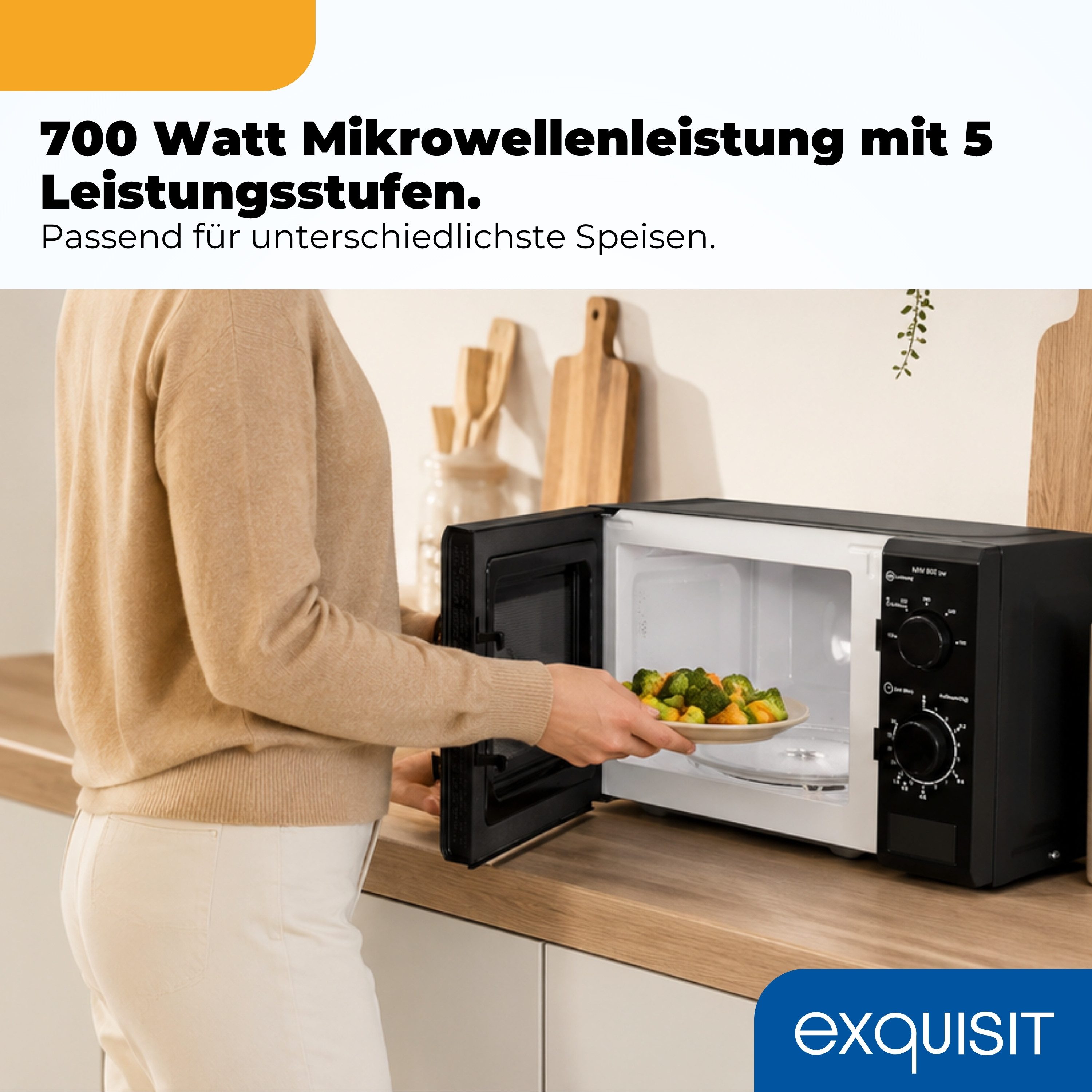 exquisit Mikrowelle MW 802, Mikrowelle, 20,00 l, 20 Liter, 25,5 cm Drehteller, inkl. Timer, einfach Bedienung, 700 Watt