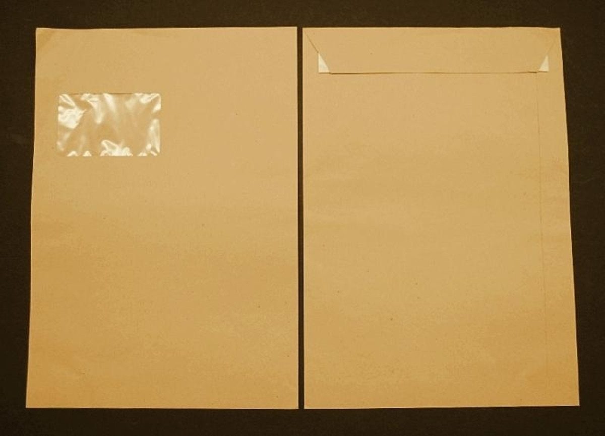 Blanke Briefhüllen Versandtasche Versandtaschen C4 110g/qm haftklebend Fenster VE=250 Stück braun.