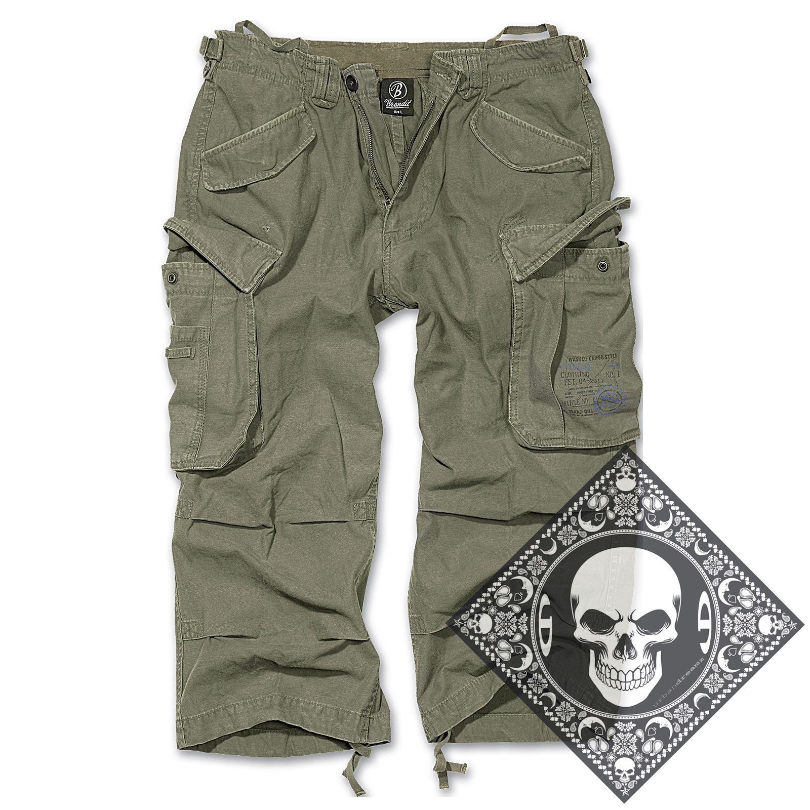 Brandit Cargoshorts Cargo Shorts kurze Hose Industry 3/4 lang mit UD Bandana