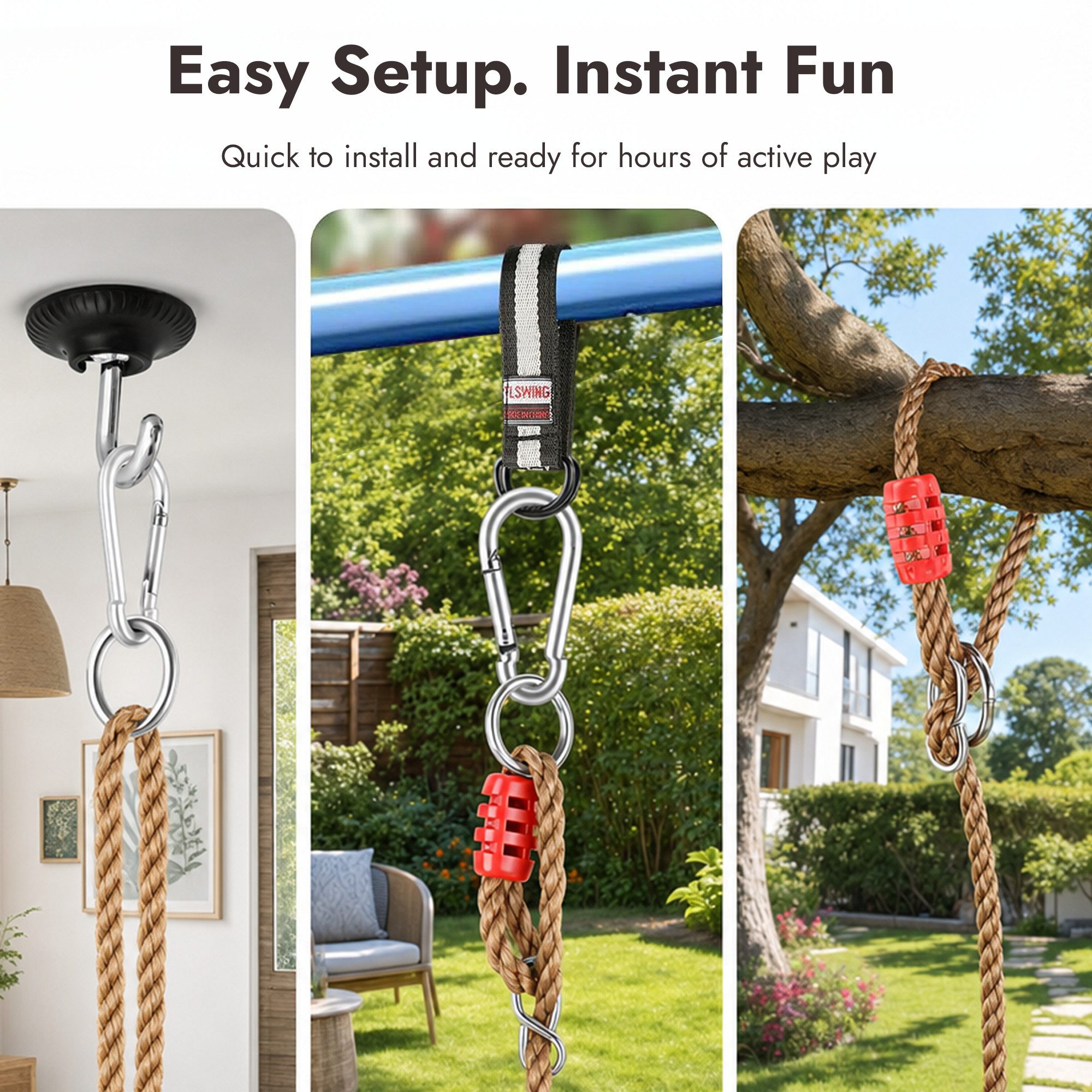 Goodevas Babyschaukelsitz Trapezstange mit Turnringen für Kinder – Holz-Schaukel, Höhenverstellbar 110–198 cm, für drinnen & draußen, einfache Montage