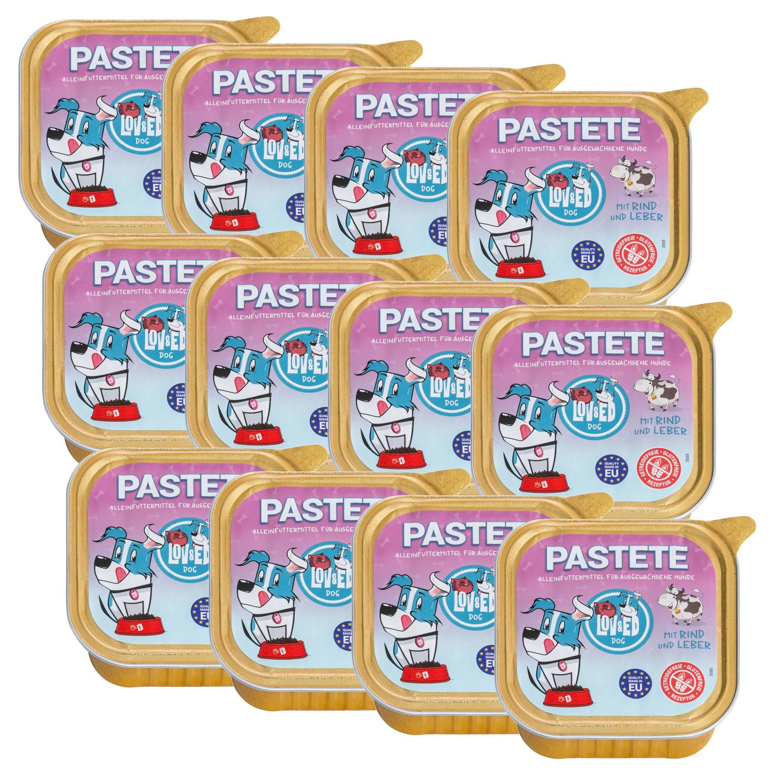 Lov&Ed Pastete mit Rind & Leber, 12 x150g, Nassfutter für ausgewachsene Hunde, Alleinfuttermittel für: Hund