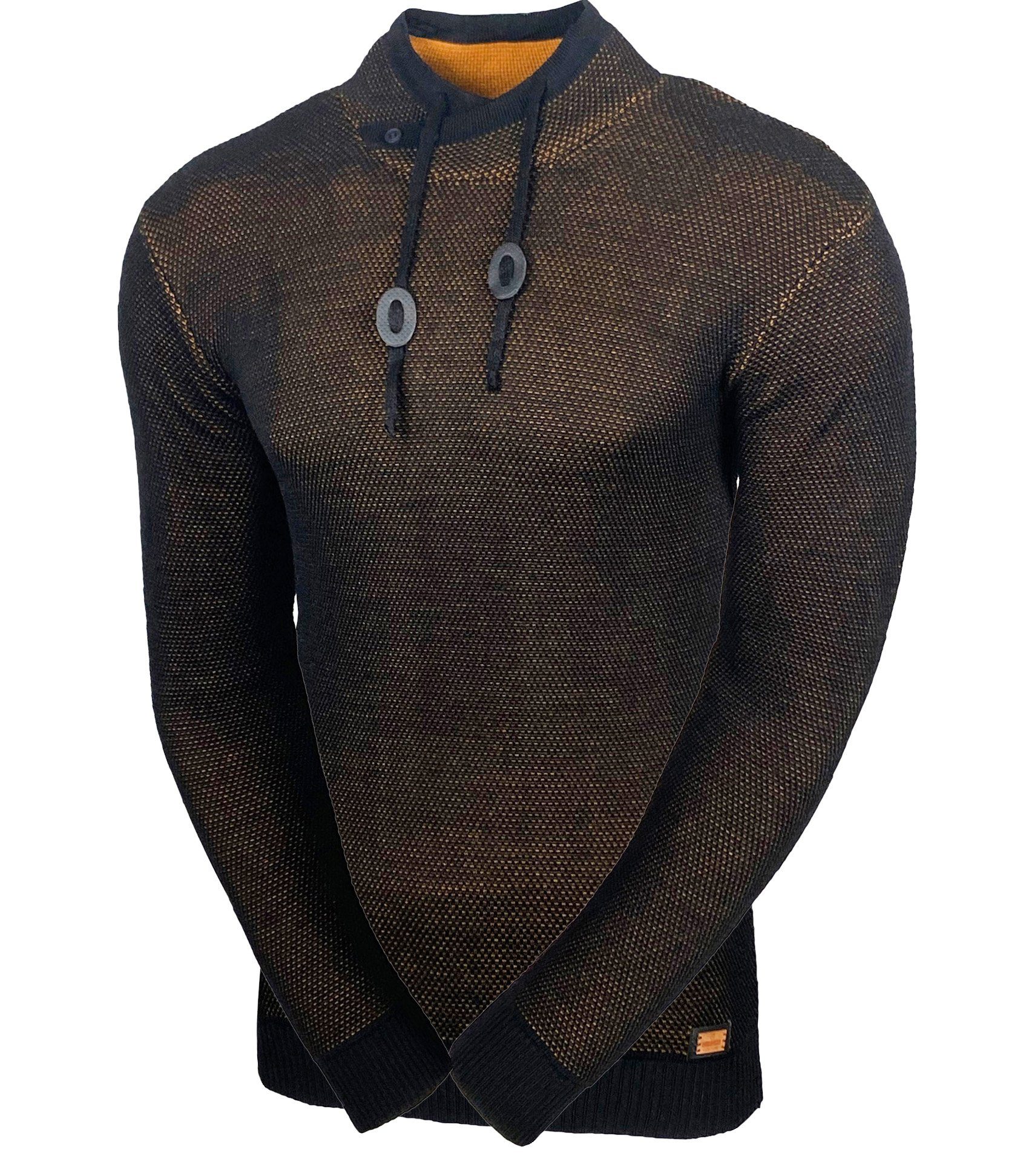 Baxboy Strickpullover Moderner Stehkragen Braun Männer Meliert Pullover schwarzer Baxboy