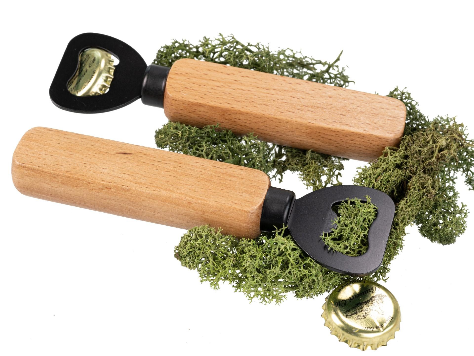 Holz Frank Flaschenöffner Flaschenöffner mit FSC® Buchenholzgriff & schwarzer Edelstahlklinge