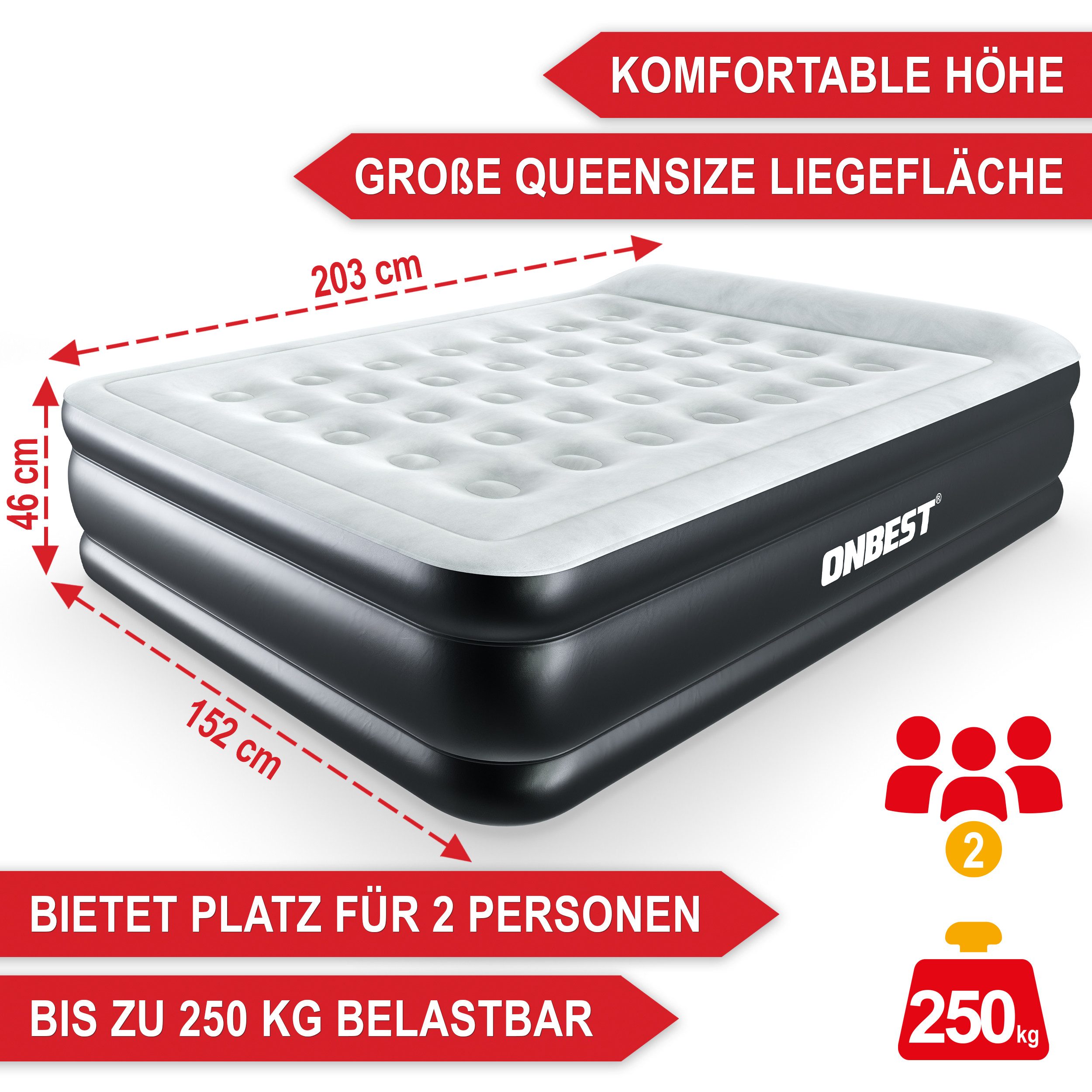 Onbest Luftbett mit elektrischer Luftpumpe und Kissen, 250 kg, 2 Personen, günstig online kaufen