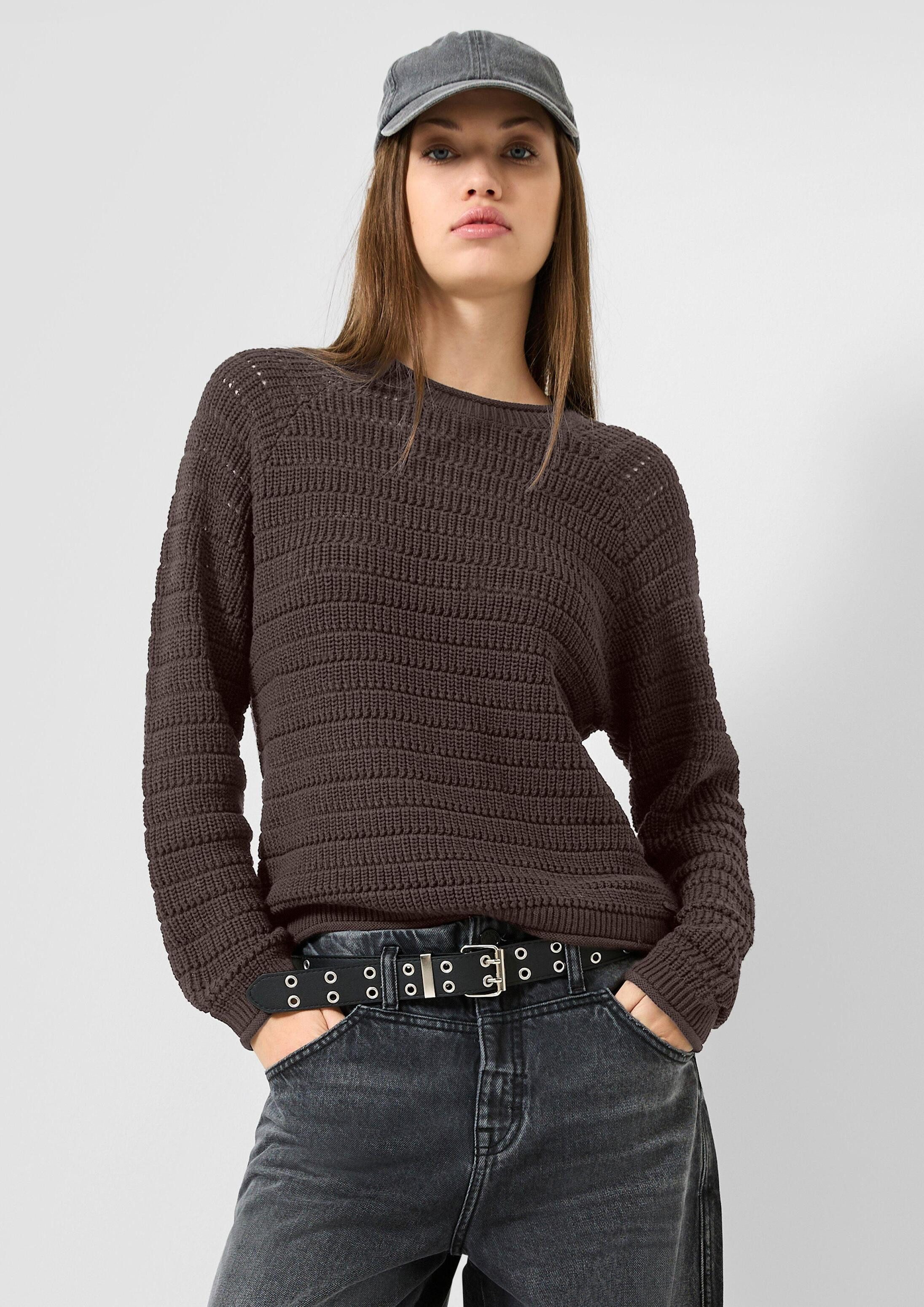 QS Longpullover Strickpullover Pullover aus Baumwollmix mit Ajourmuster