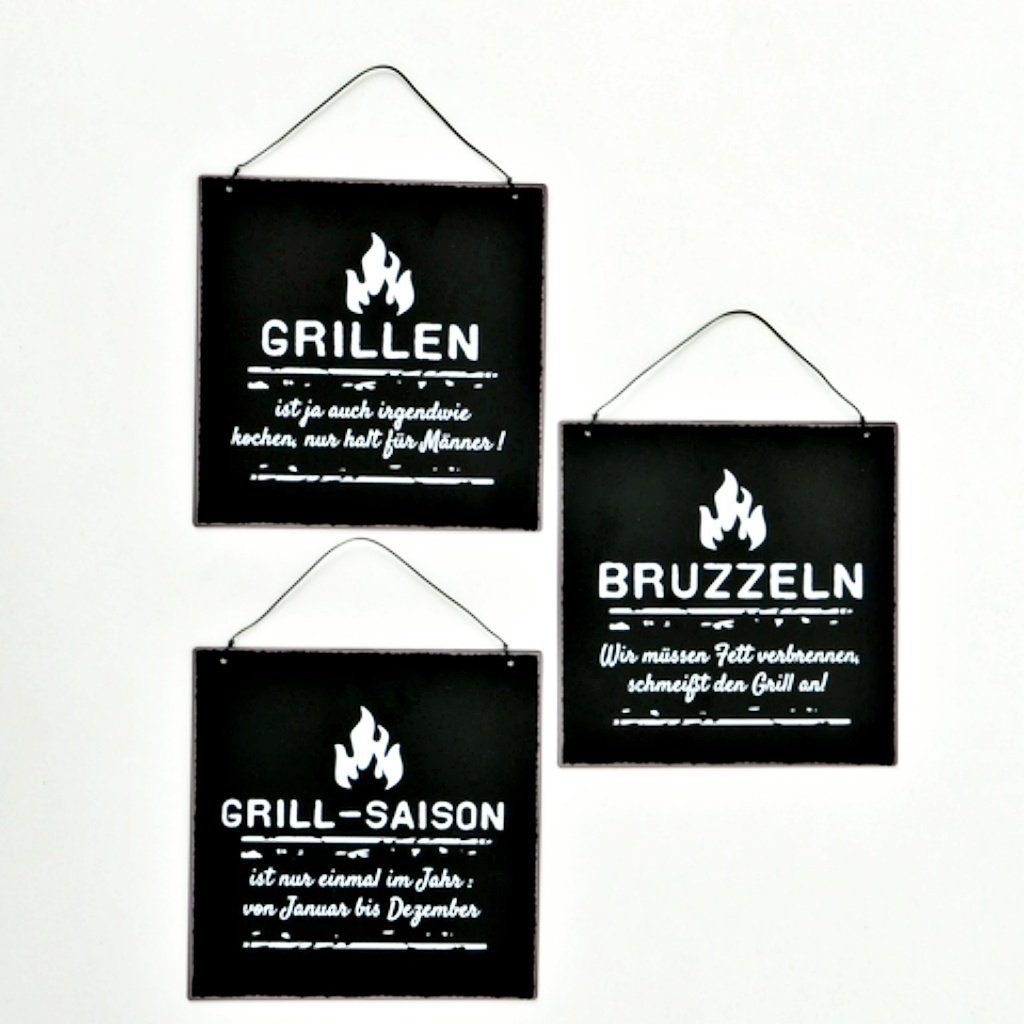 BOLTZE Wandbild, Grillem, 3tlg Set Metallschilder, Motto „ GRILLEN