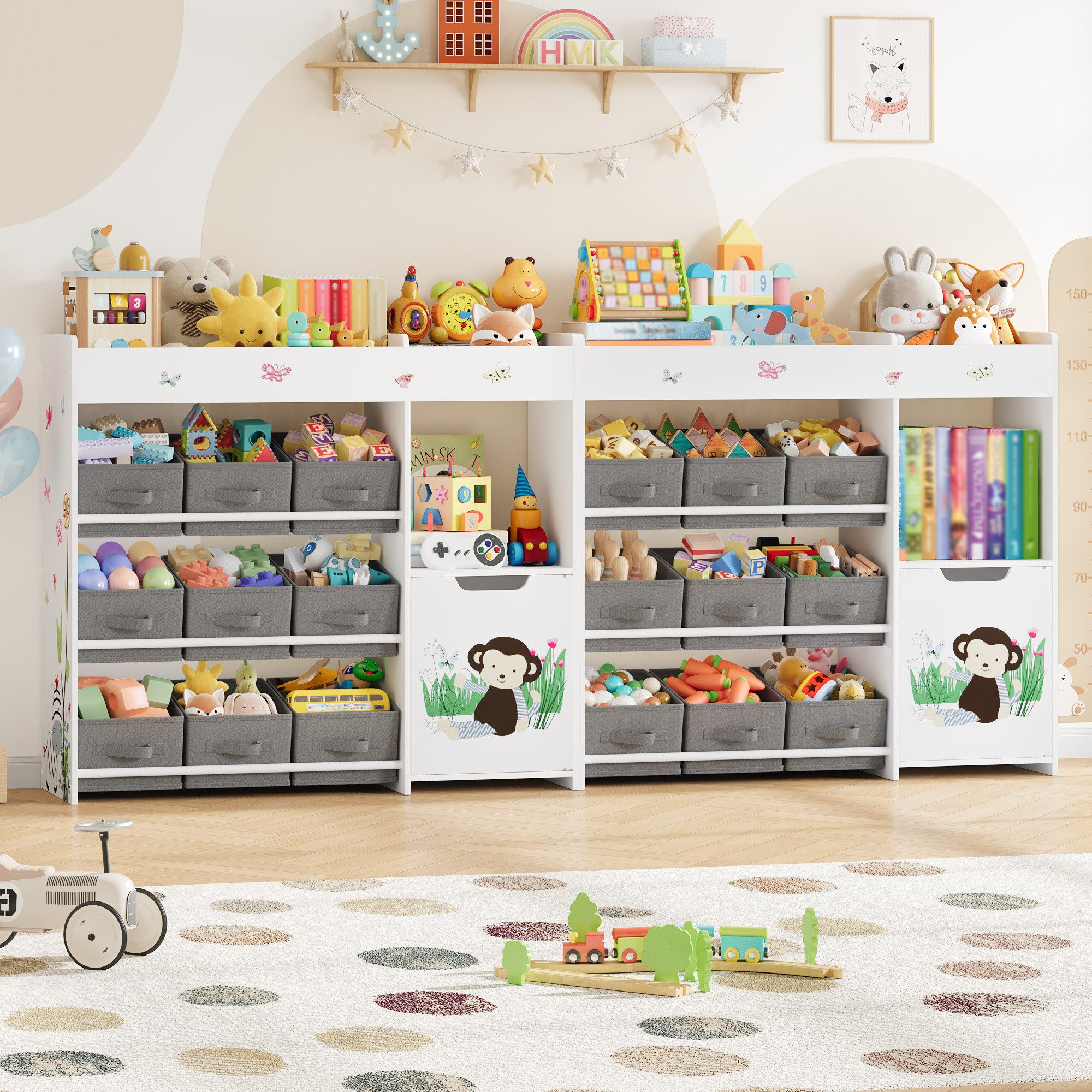 HOMECHO Spielzeugtruhe (2 St), Kinderregal mit 9 Stoffschubladen, Weiß