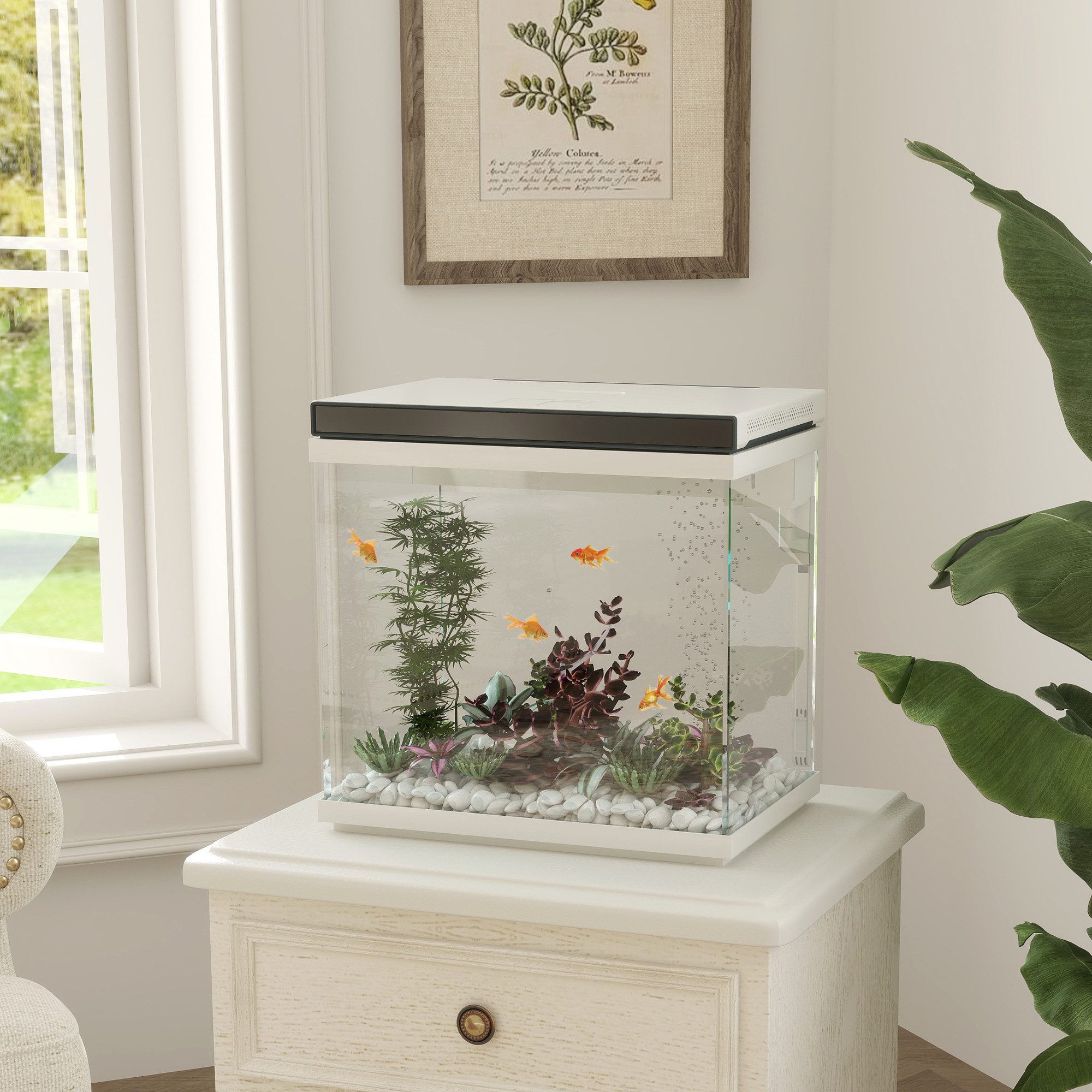 PawHut Aquarium mit Filter, LED-Beleuchtung, Wasserpumpe, für verschiedene Fischarten, 38 x 26 x 38 cm