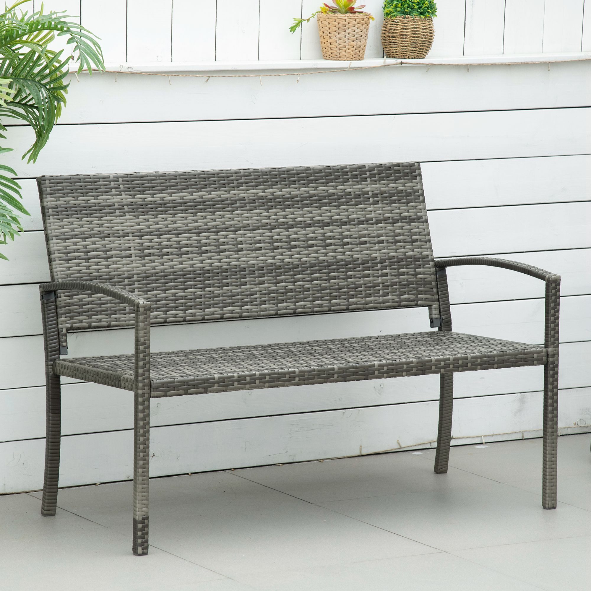 Outsunny Gartenbank Polyrattan UV-beständig bis 240kg belastbar für Garten Terrasse (Gartenmöbel, 1-St., Sitzbank), Sitzbank in Rattanoptik, Mit Stahlrahmen