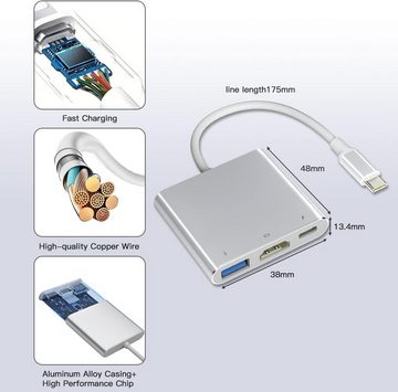 GOOLOO USB C auf HDMI Adapter, USB 3.0 Typ C auf HDMI 4K Multiport Adapter, Konverter mit USB 3.0 Port Mac HDMI Adapter