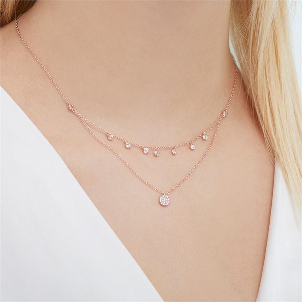 JEWLIX Silberkette Rosévergoldete Two Layers Kette mit Zirkonia SN0437 günstig online kaufen