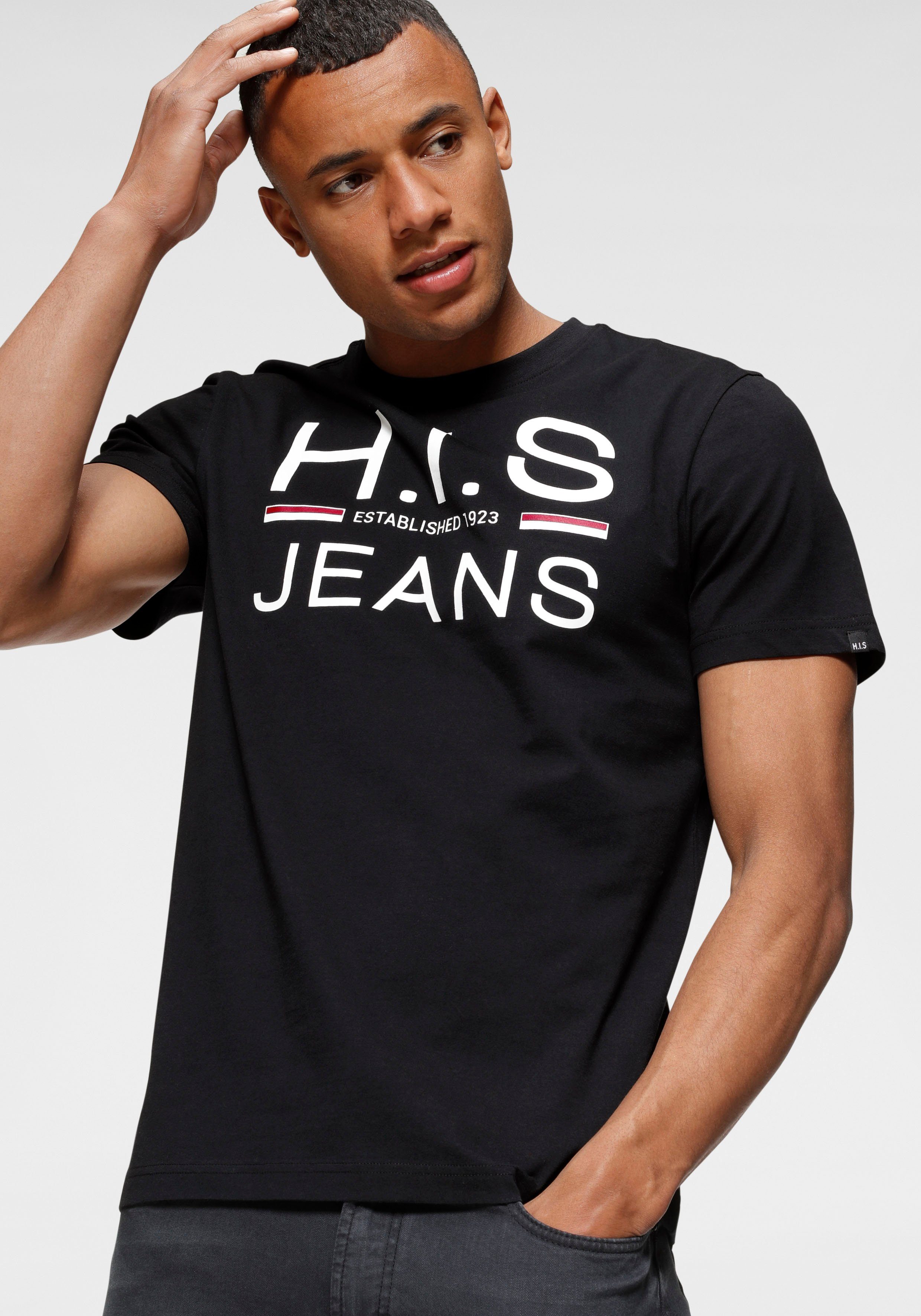 H.I.S Rundhalsshirt (Packung, 2er-Pack) schmal geschnitten, bedrucktes Design, Rundhals, aus Baumwolle