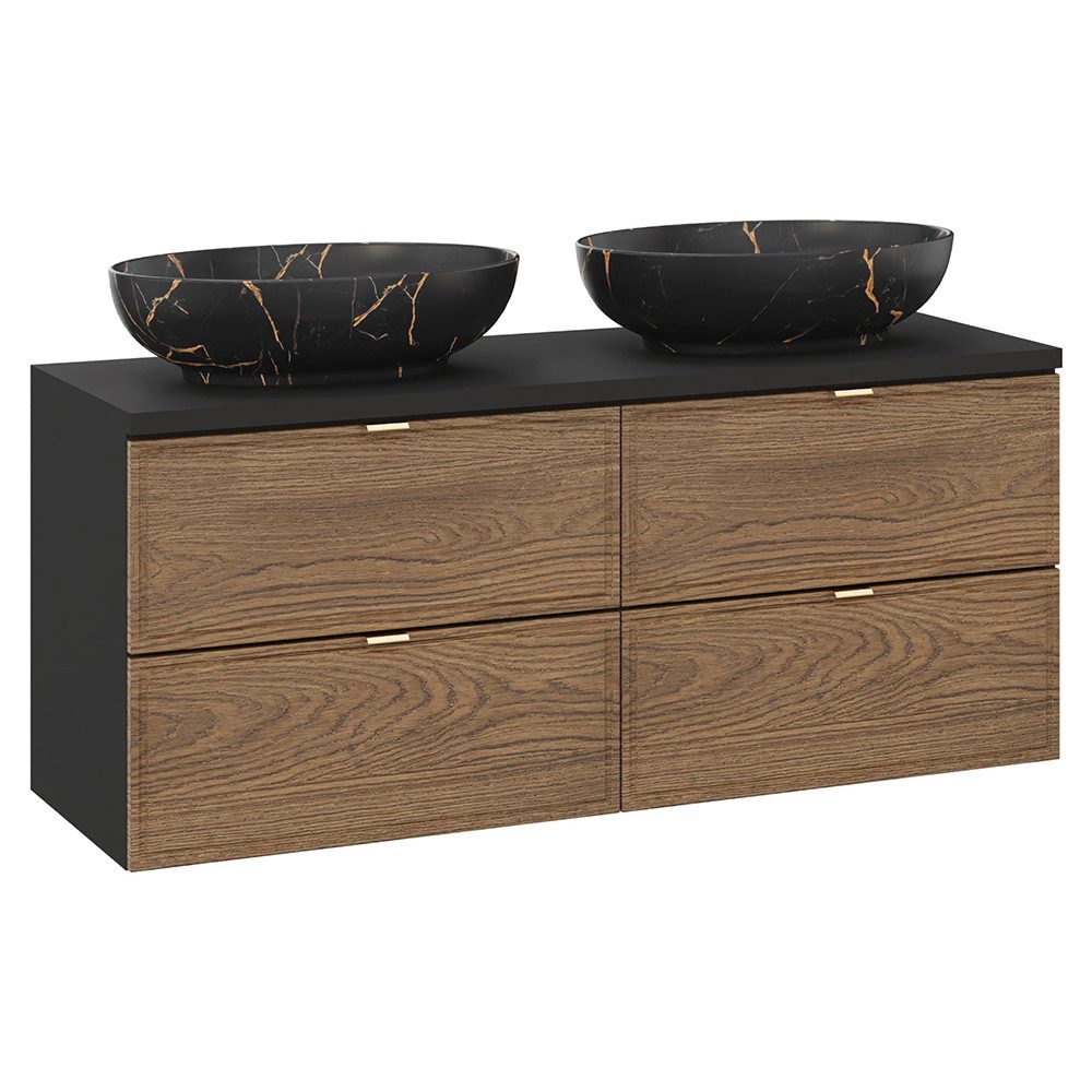 Lomadox Doppelwaschtisch TARSIA-56, in Eiche und schwarz, 120cm breit, 4 Sc günstig online kaufen