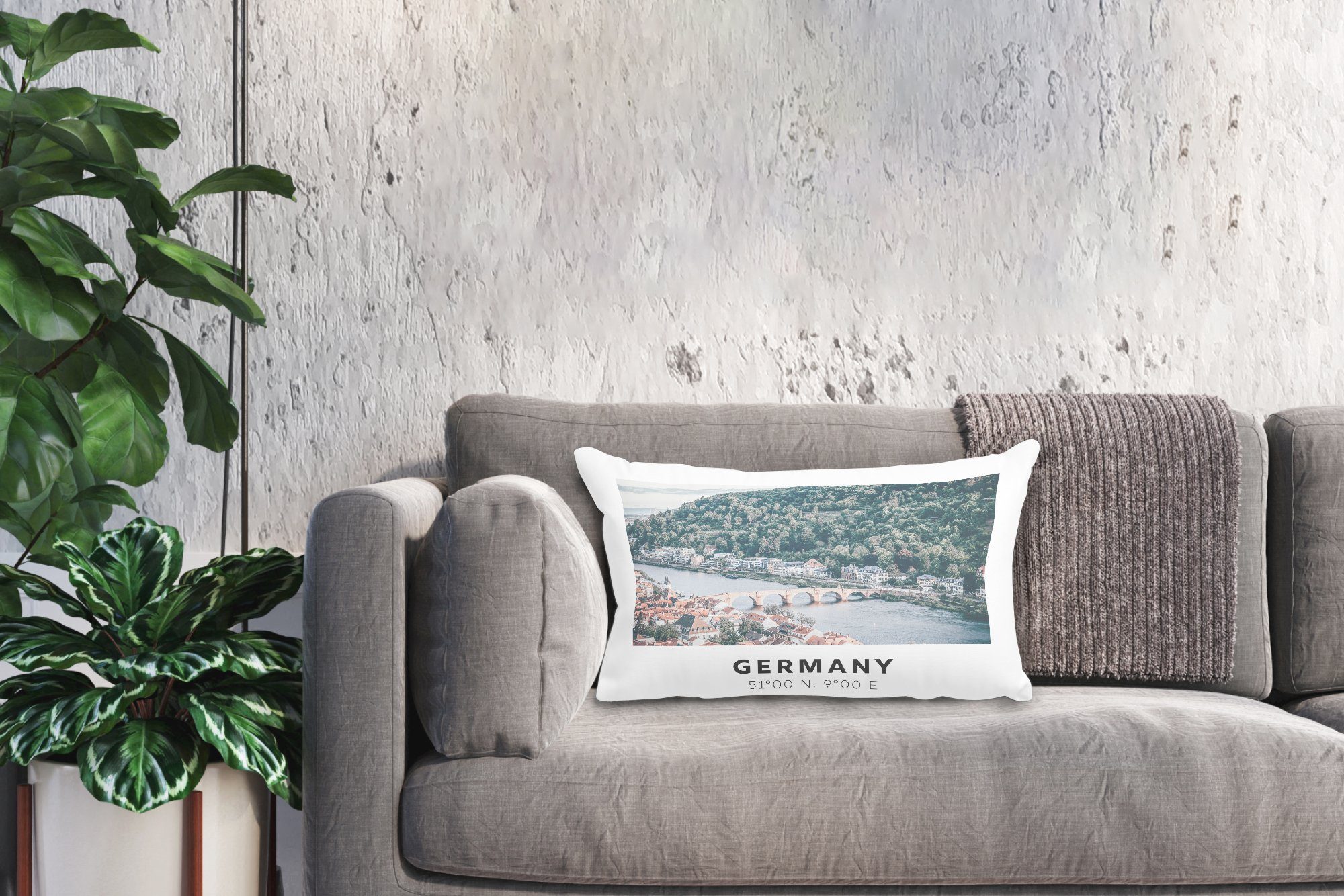 Heidelberg Wasser, Schlafzimmer mit Zierkissen, Wohzimmer MuchoWow Füllung, - Dekokissen - Dekokissen Dekoration, Deutschland
