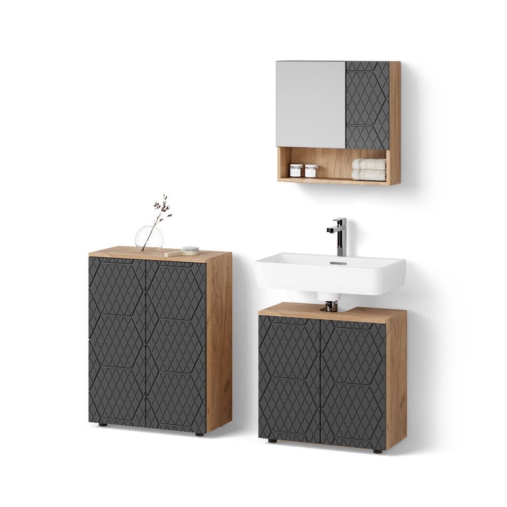 Livinity® Badmöbel-Set Ronco, Anthrazit mit Wabenstruktur/Goldkraft günstig online kaufen