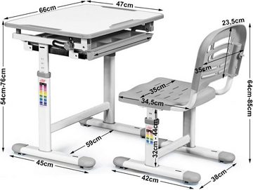 KOMFOTTEU Kinderschreibtisch mit Stuhl (Set), höhenverstellbar & neigbar