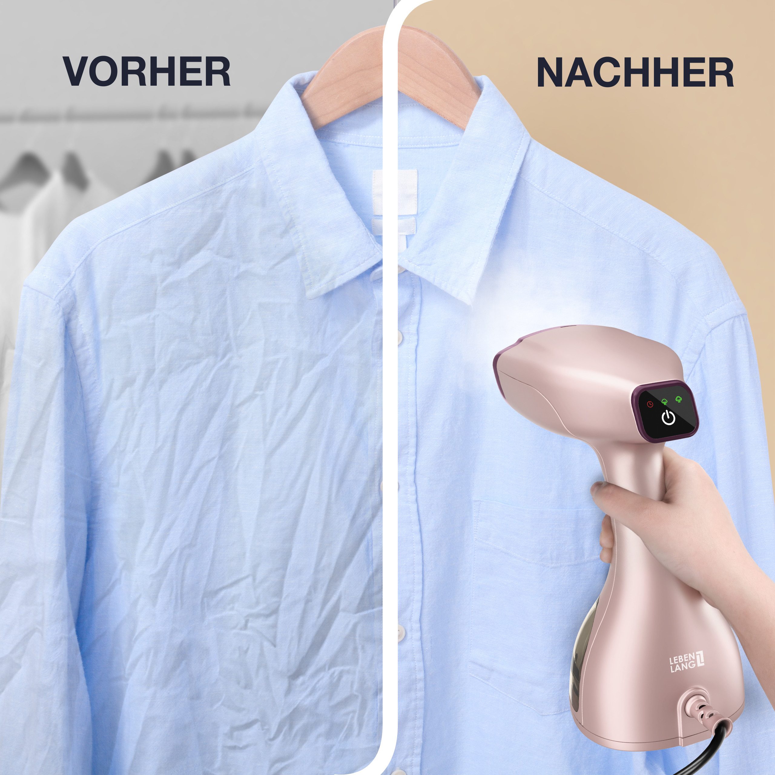Lebenlang Dampfbügeleisen Steamer Dampfglätter für Kleidung Hand Dampfbürste, 1500,00 W, Inkl. Bügelhandschuh, <30 Sekunden Aufheizen, 300ml Tank