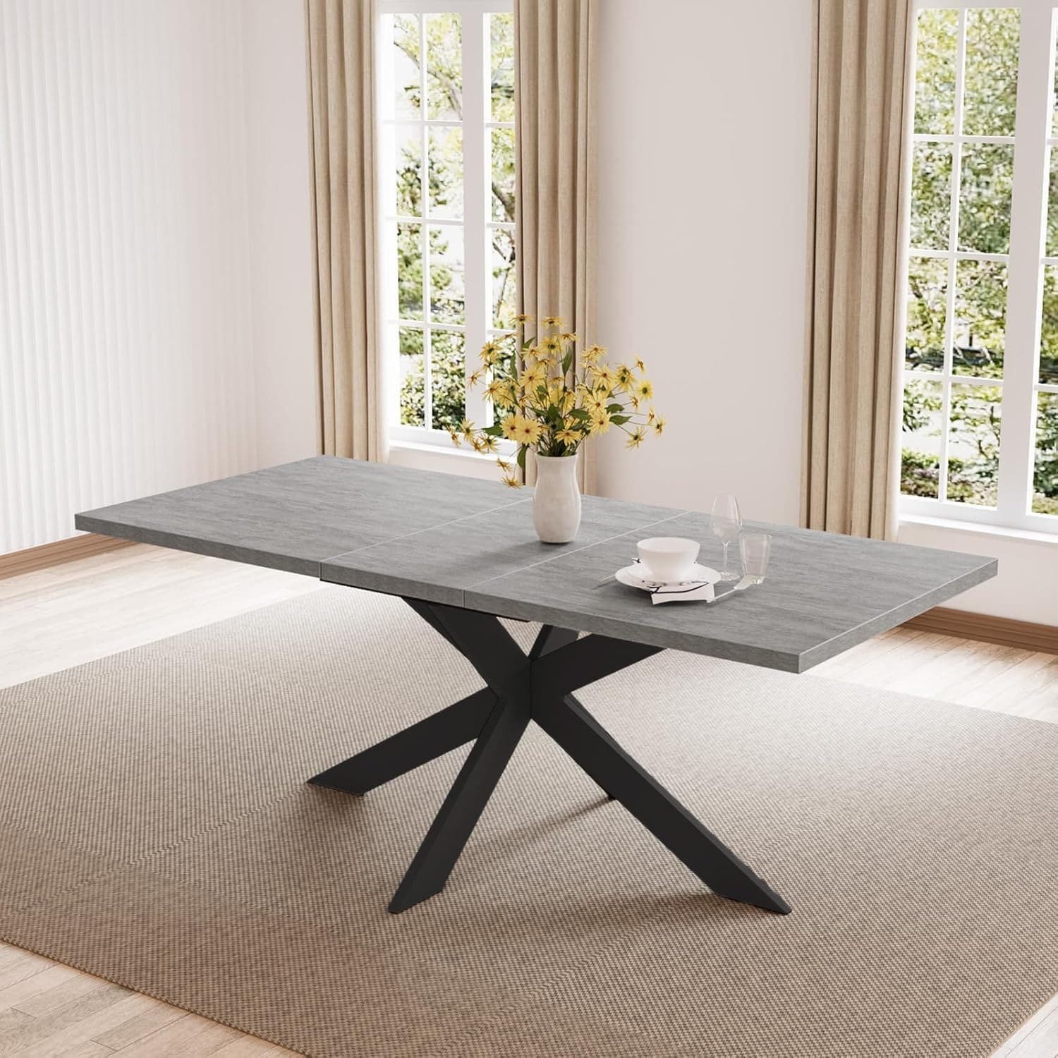Jiexi Esstisch Tisch-und Stuhlset, Ausziehbarer Esstisch (130–170 cm) mit 4-6 Stühlen, ausziehbarer, hohe Härte, für 6 Personen