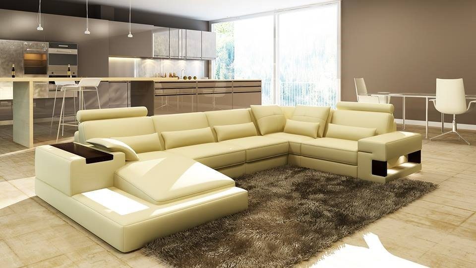 Ecksofa, Ledersofa Couch Wohnlandschaft JVmoebel Beige Sofa Marken Wohnlandschaften jvmoebel®