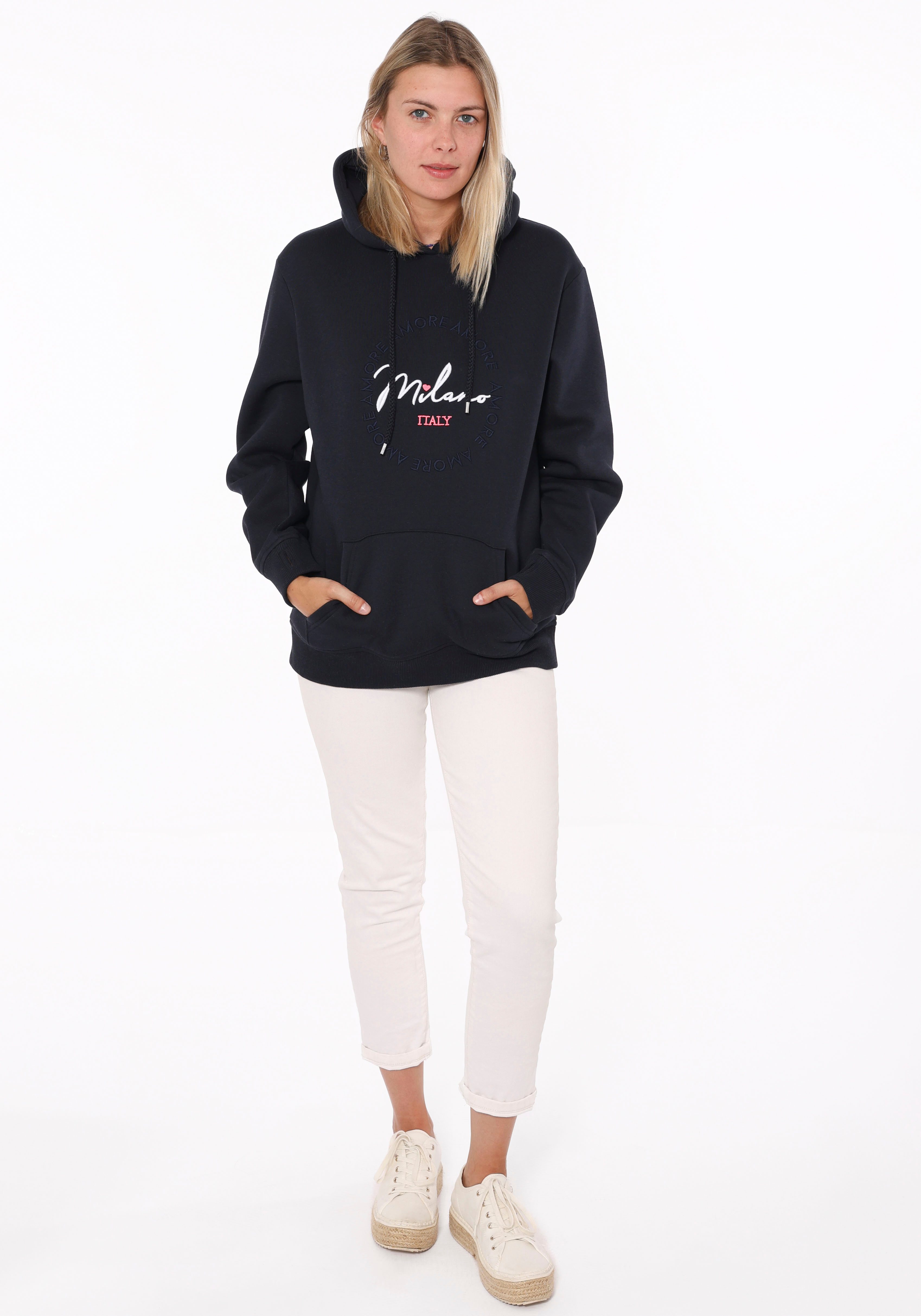 Zwillingsherz Kapuzensweatshirt mit "Amore"-Schriftzug und Herzchen am Rück günstig online kaufen