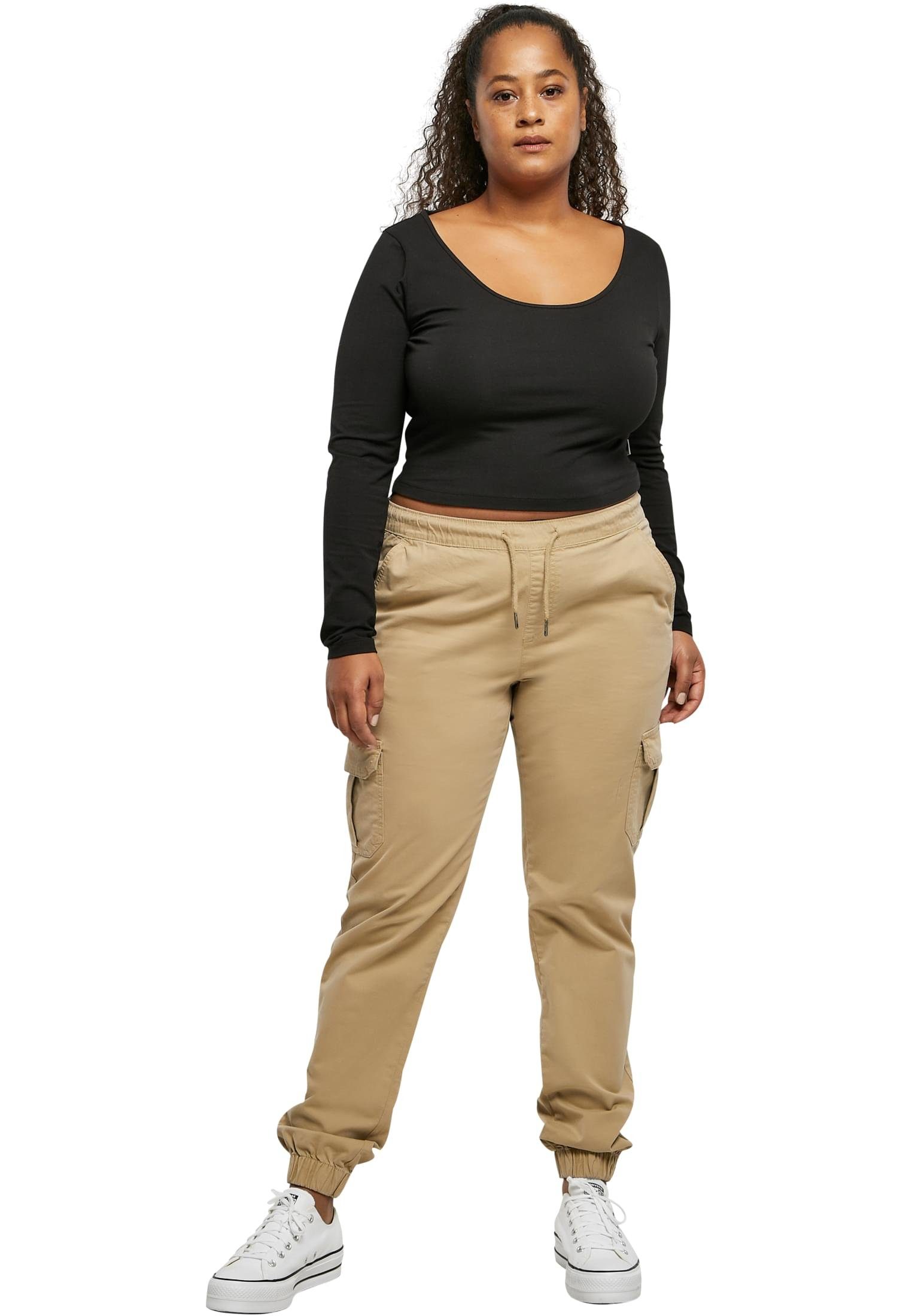 URBAN CLASSICS Cargohose Damen Ladies High Jogging Pants Cargo Waist (1-tlg) unionbeige