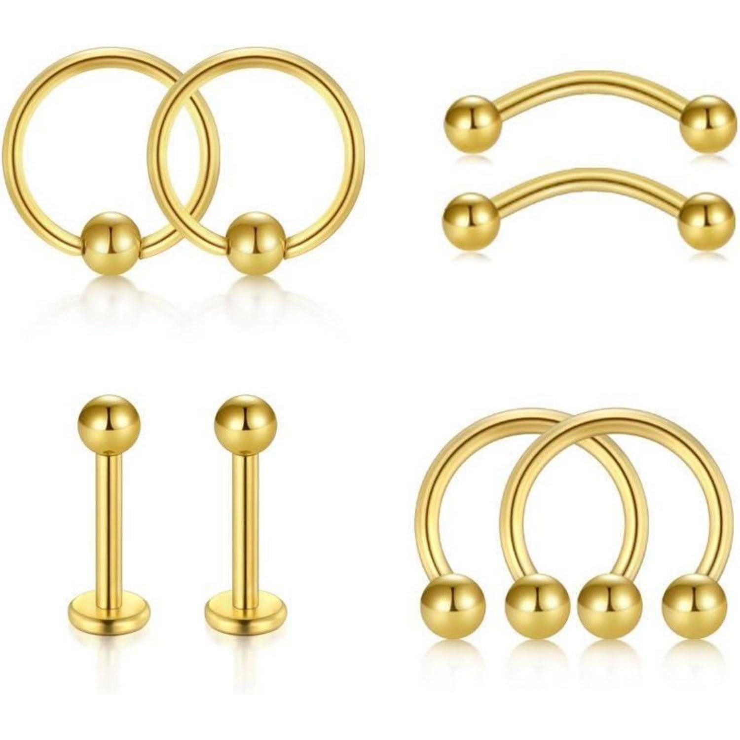 LuxusKollektion Piercing-Set 316L Chirurgenstahl Piercing Set - Kugel Ohr Lippen Nasen Augenbrauen