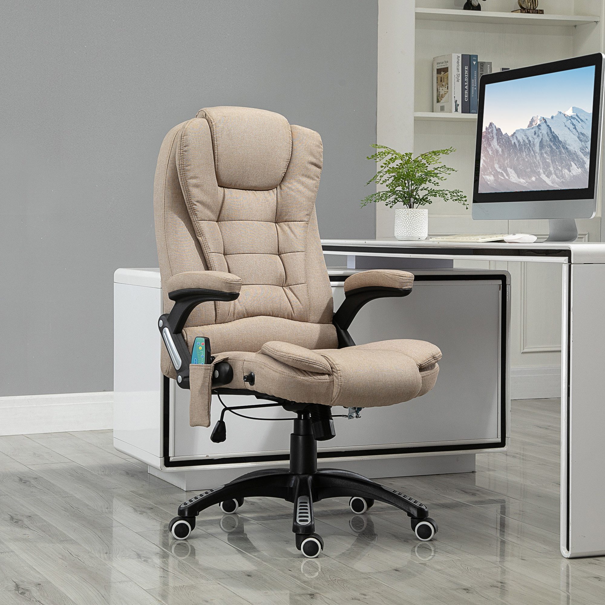 Vinsetto Schreibtischstuhl mit Vibrationsmassage, Heiz-, Liegefunktion, ergonomisch (Massagesessel, 1 St), für Wohnbereich, Braun