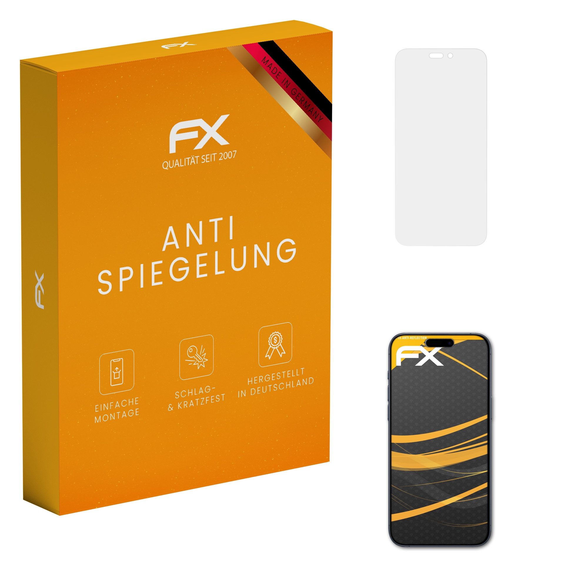 atFoliX Schutzfolie für Apple iPhone 15 Pro Max, (3 Folien), Entspiegelnd und stoßdämpfend