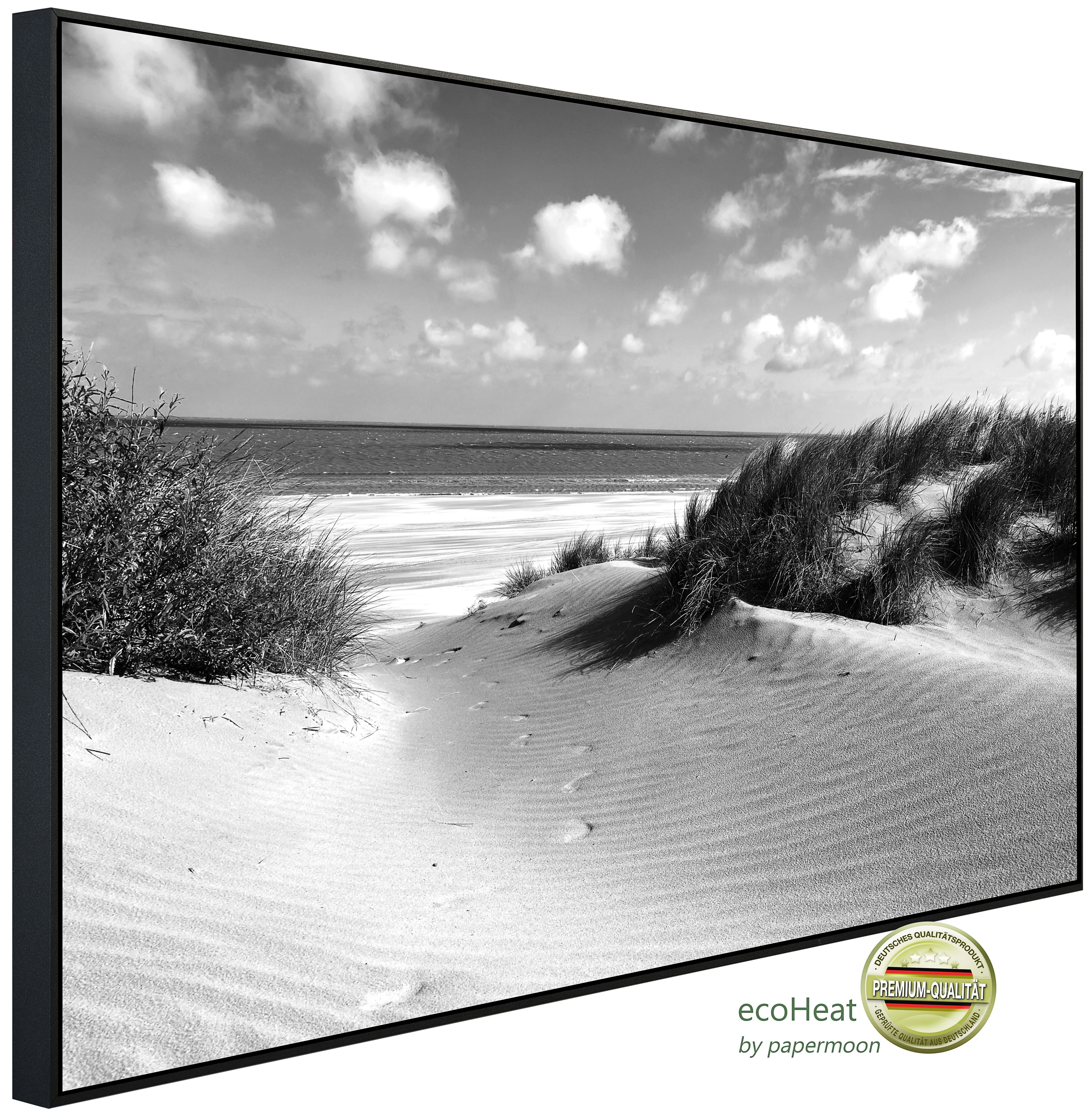 Papermoon Infrarotheizung INFRAROT-BILD-HEIZUNG, Strand Schwarz & Weiß, TÜV-Rheinland/GS zertifiziert, angenehme Strahlungswärme