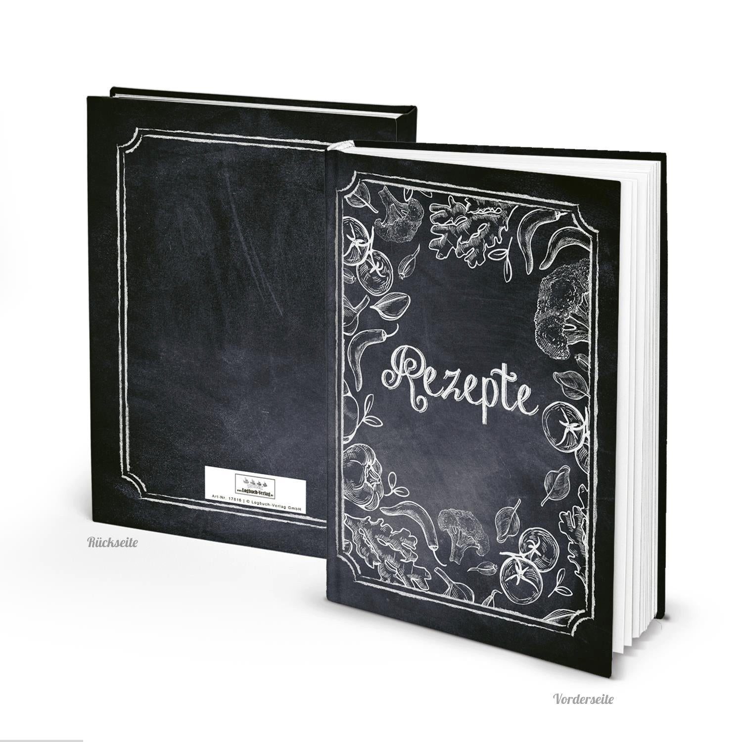 Logbuch-Verlag Dekofigur Rezeptbuch DIN A4 „Meine Rezepte“ – 164 Seiten – Tafel-Look mit Gemüse