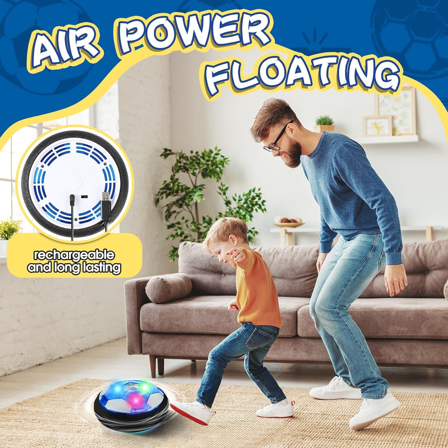 POPOLIC Spielball Air Power Fußball, Wiederaufladbar Indoor Fußball, LED-Fussball (1-St., Fussball Spiele Hover Ball), Interaktiver Fußballspaß, Spielvergnügen, Kinderspielzeug