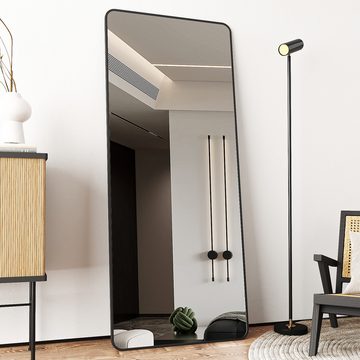 Boromal Ganzkörperspiegel 180x80cm für Garderobe Flur Hotel Friseurladen Schlafzimmer Wohnzimmer (Flurspiegel Bodenspiegel, Schwarz Extra groß), mit Alu Metall Rahmen, 5mm Glas