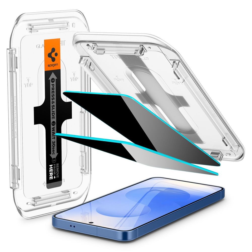 Spigen Displayschutzglas Panzerglas Sichtschutzfolie Blickschutzglas für Samsung Galaxy S24, Samsung Galaxy S25, Spar-Set, 2 Stück, Sichtschutz, Härte 9H, Montagerahmen, 2er-Set