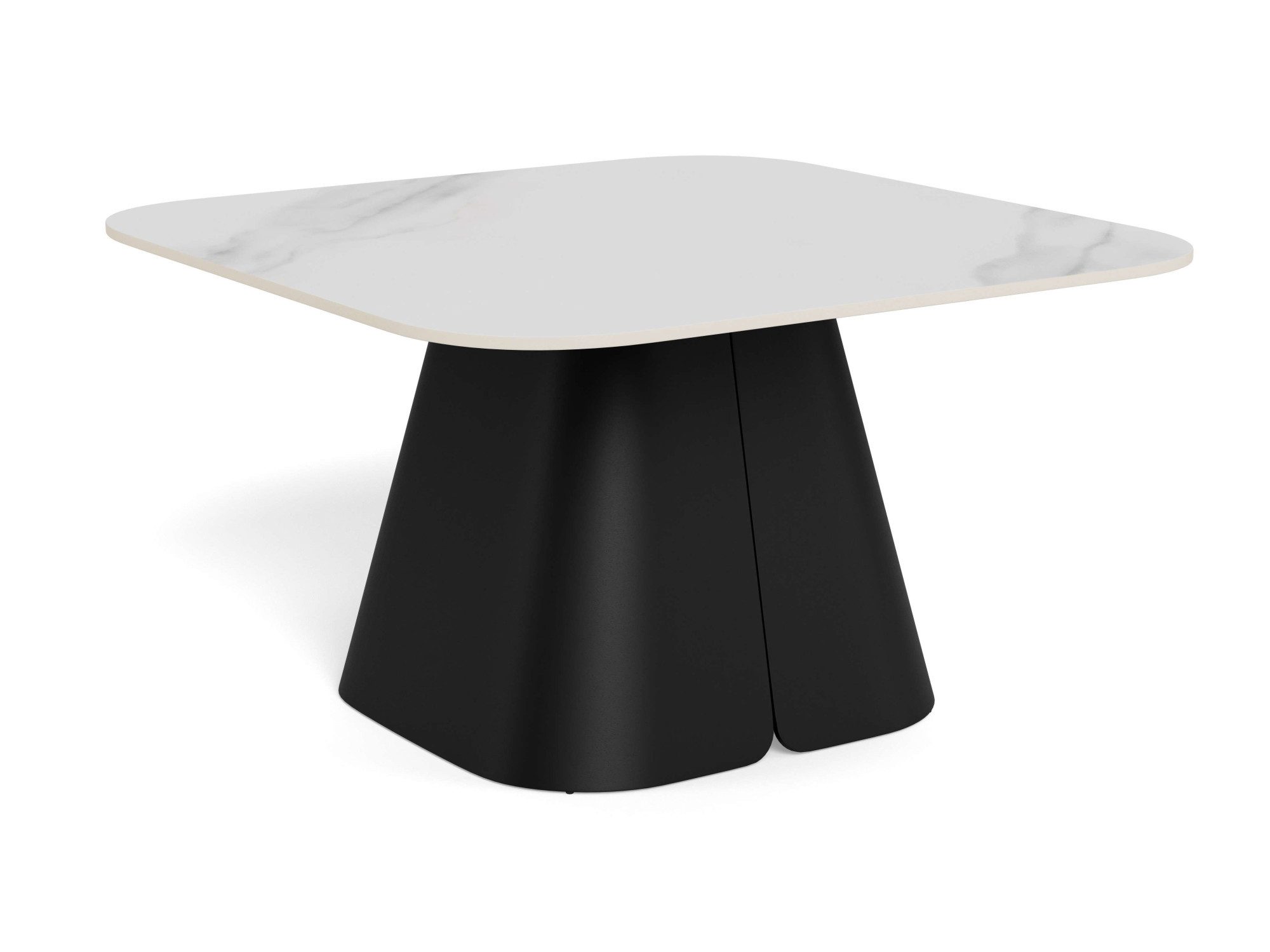 ACTONA GROUP Couchtisch Salinas, Sofatisch, Tisch, Beistelltisch (B/T/H: 80x80x48 cm), weiße Keramikplatte, abgerunde Ecken, schwarzer Stahlfuß