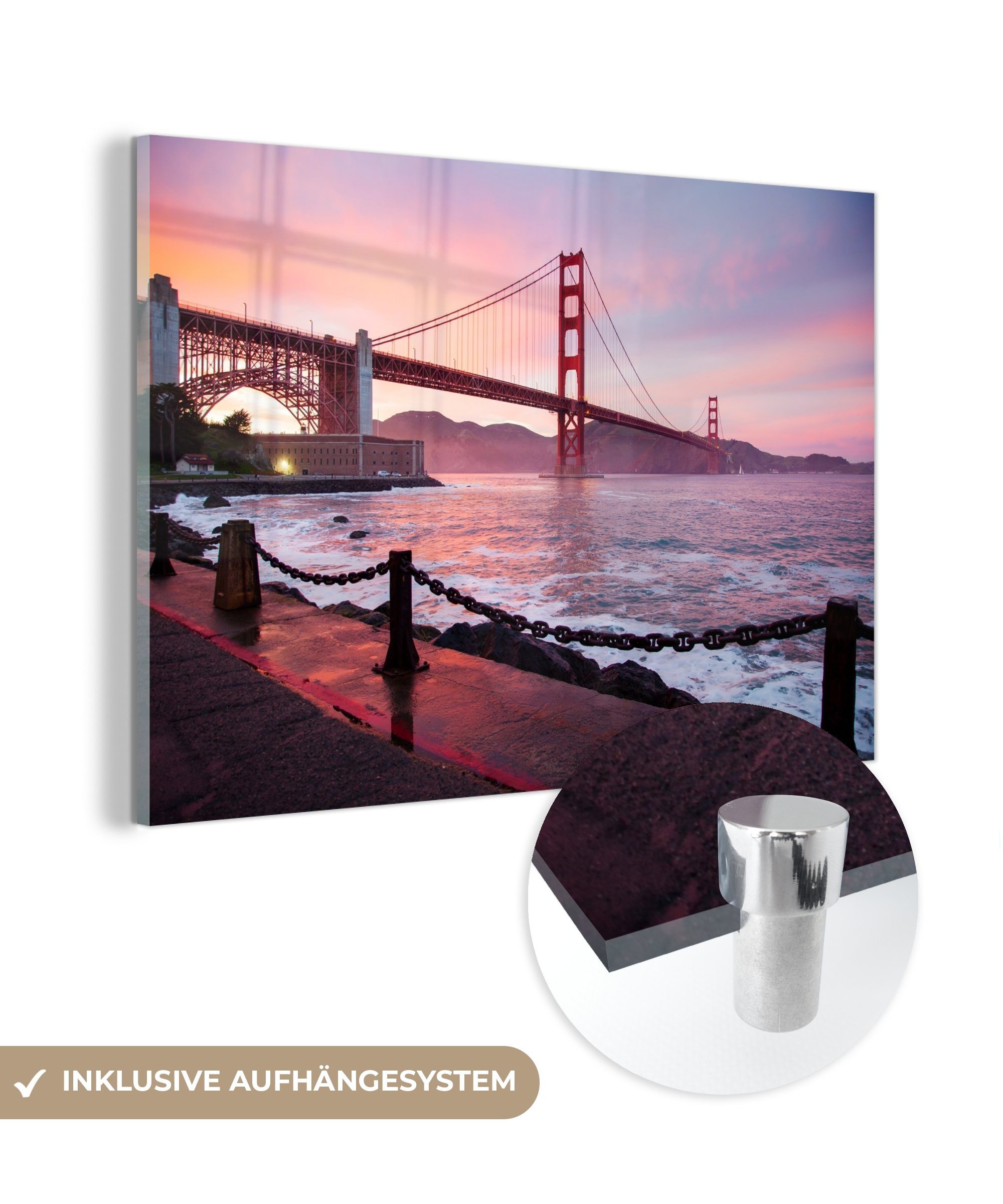 MuchoWow Acrylglasbild San Francisco - Meer - Brücke, (1 St), Acrylglasbilder Wohnzimmer & Schlafzimmer