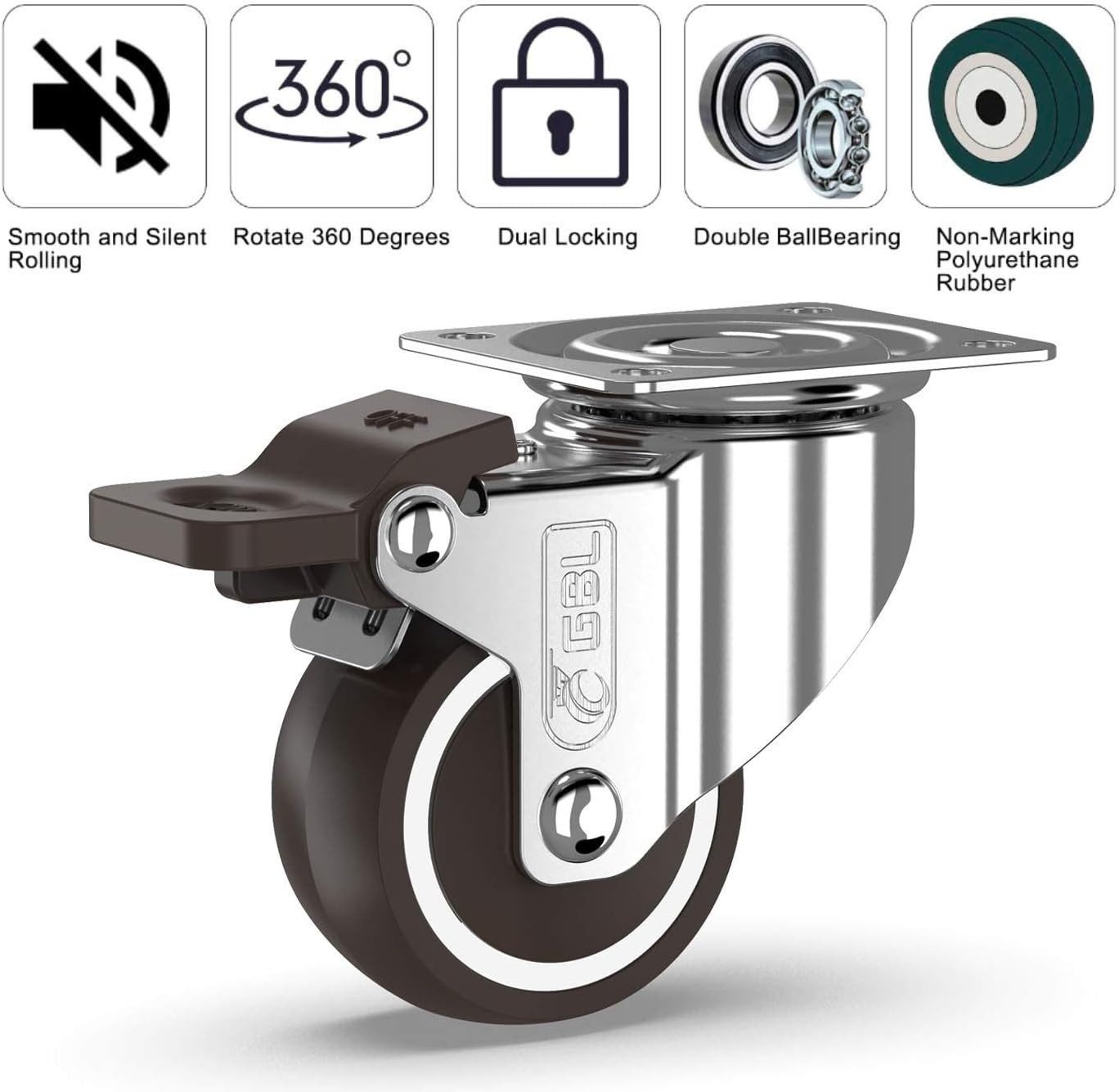 GBL Caster Wheels Möbelrolle GBL 4er Schwerlast Möbelrollen 50 mm, 200 kg, mit 2 Bremsen