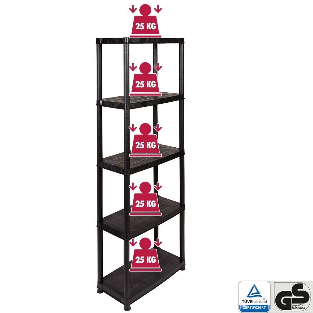 Kreher Standregal 'Primo Plus' mit 5 Böden aus Kunststoff in Schwarz, 1-tlg günstig online kaufen