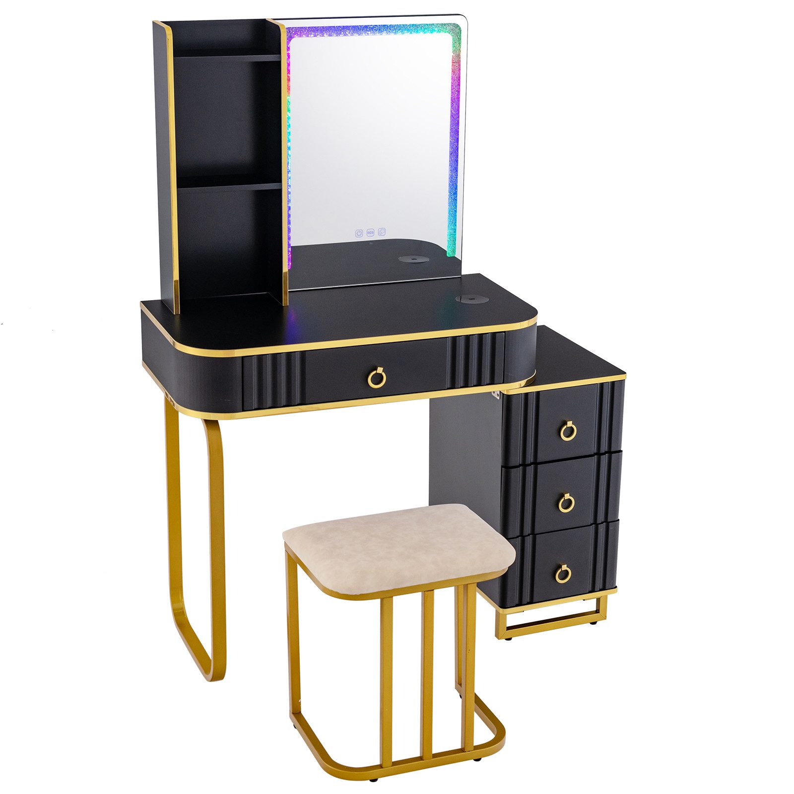 COSTWAY Schminktisch, mit 14 dimmbaren LED-Leuchten, USB-Anschluss, Hocker günstig online kaufen