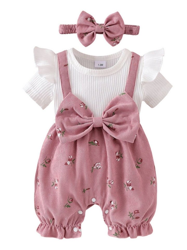 Lapastyle Strampler Baby-Frau-Bow-Tie-Jumpsuit für Kleinkinder mit Haarband (Strampler&Haarband) Band-und-Knoten-Hemd mit Knopf